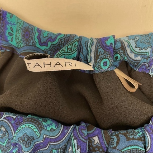 Tahari Turquoise and Black Halter Top Women’s Size XS Two-Tiered Ties at Neck - Picture 2 of 15